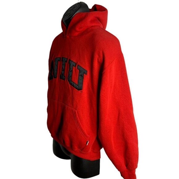 Vintage Russell Northern Illinois Hoodie Sweatshirt M Red Embroidered Pocket - Picture 3 of 6